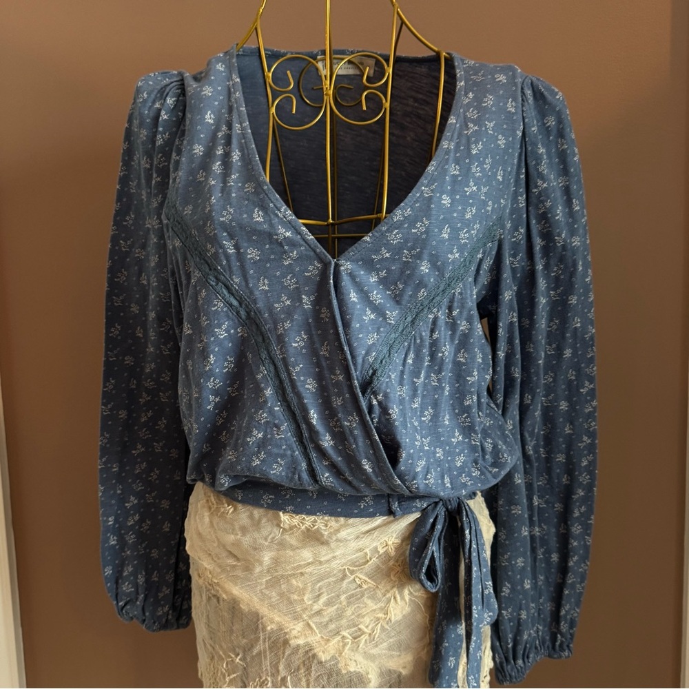 Floral Blue Wrap Top